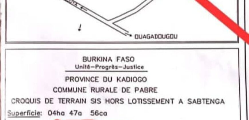 Terrain de 4,47 hectares à vendre – Pabre-Sabtenga, Ouagadougou