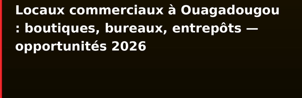 Locaux commerciaux à Ouagadougou : boutiques, bureaux, entrepôts — opportunités 2026